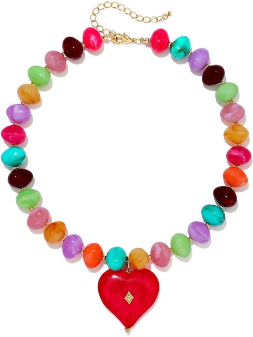 Women's Colourfull Acrylic Chunky Beaded Heart Pendant Necklace Choker Jewelry